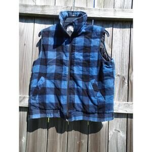 Vtg Woodland Blue Black Plaid Cotton Flannel Vest Mens L Faded Grunge Workwear